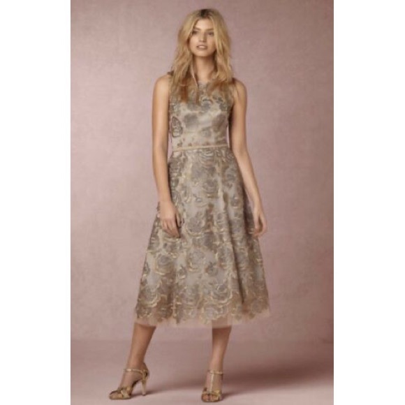 Anthropologie BHLDN Eleanor Silver and Gold Dress - Picture 3 of 10